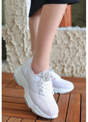 Jica Beyaz Triko Bağcıklı Spor Ayakkabı