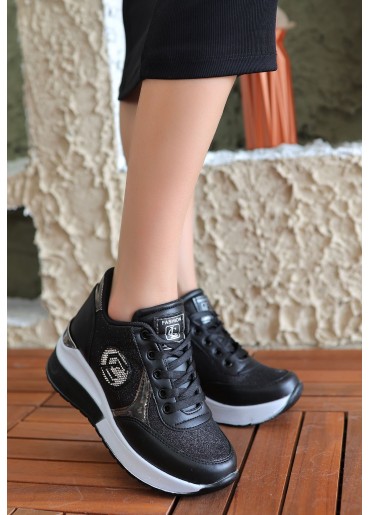 Lodsy Siyah Cilt Bağcıklı Spor Ayakkabı