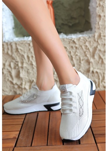 Edne Beyaz Triko Bağcıklı Spor Ayakkabı
