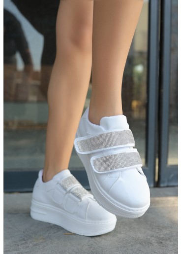 jarxi Beyaz Cilt Cırt Cırtlı Spor Ayakkabı