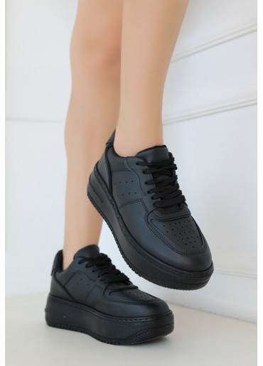 Mardy Siyah Cilt Bağcıklı Spor Ayakkabı